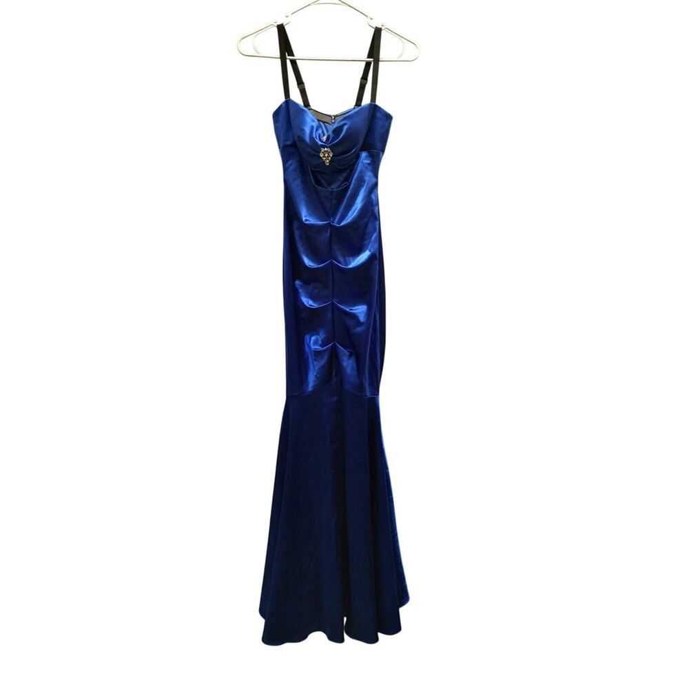 Camille La Vie Size 2 Royal Blue Ruched Satin Sweetheart Mermaid Dress Prom Gown